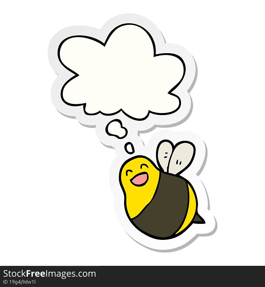 cartoon bee and thought bubble as a printed sticker