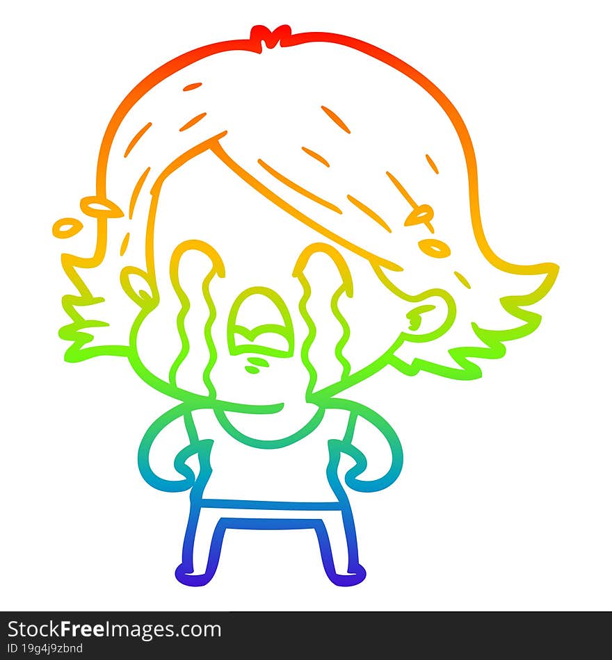 rainbow gradient line drawing of a cartoon woman crying