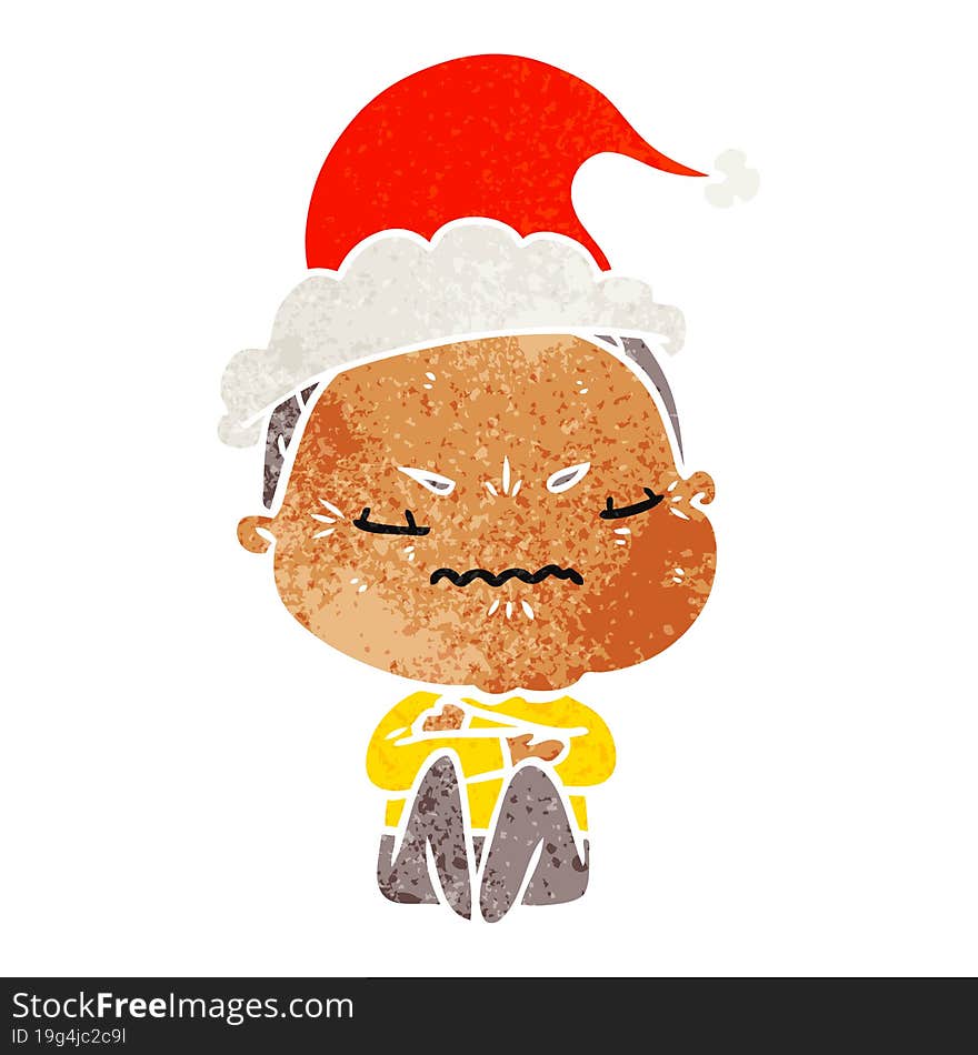 retro cartoon of a annoyed old lady wearing santa hat