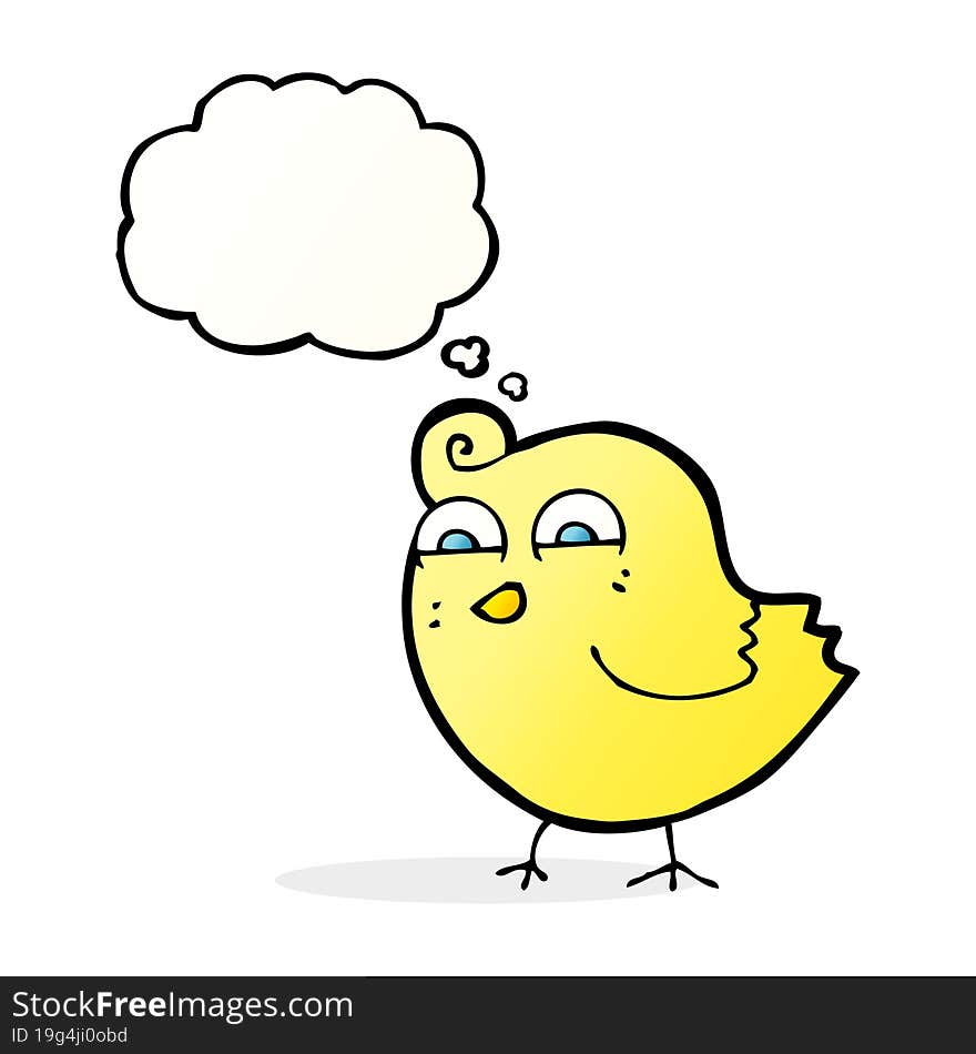 cartoon funny bird with thought bubble