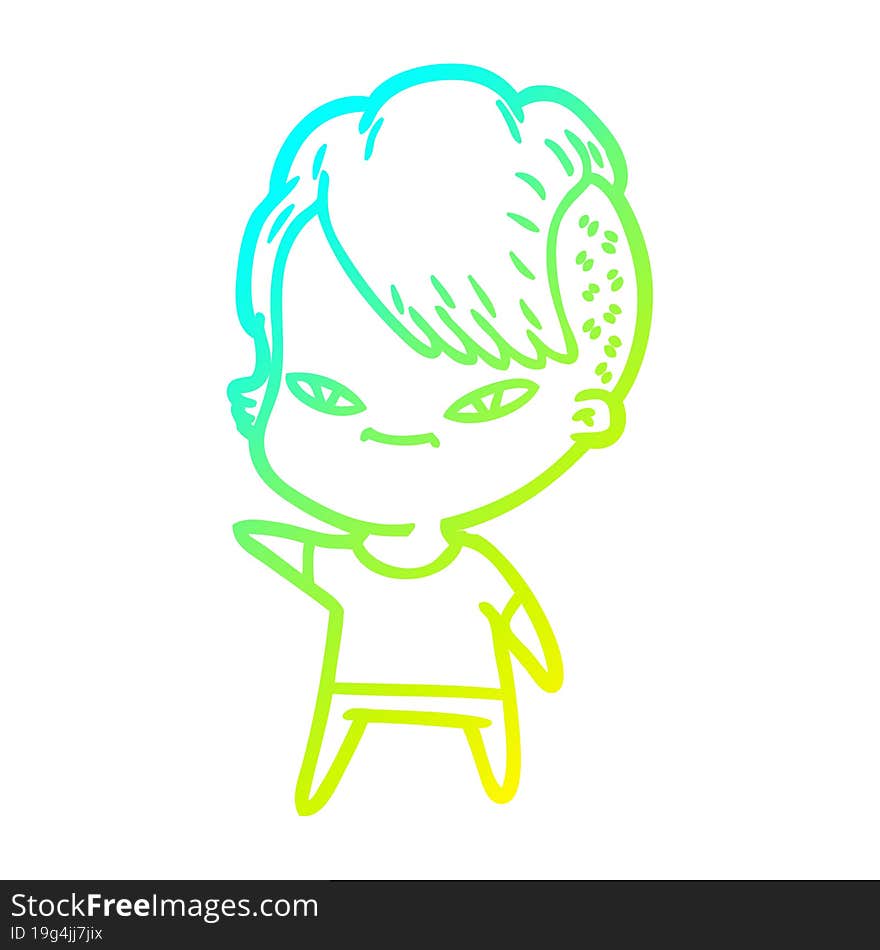 Cold Gradient Line Drawing Cute Cartoon Girl With Hipster Haircut