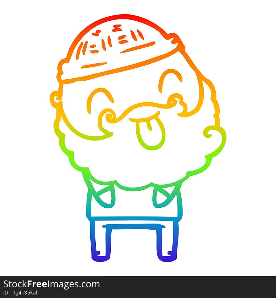 rainbow gradient line drawing man with beard sticking out tongue