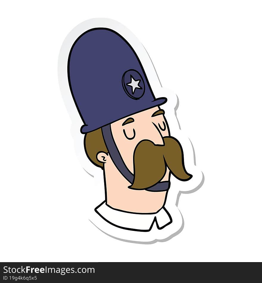 Sticker Of A Cartoon Policeman With Mustache