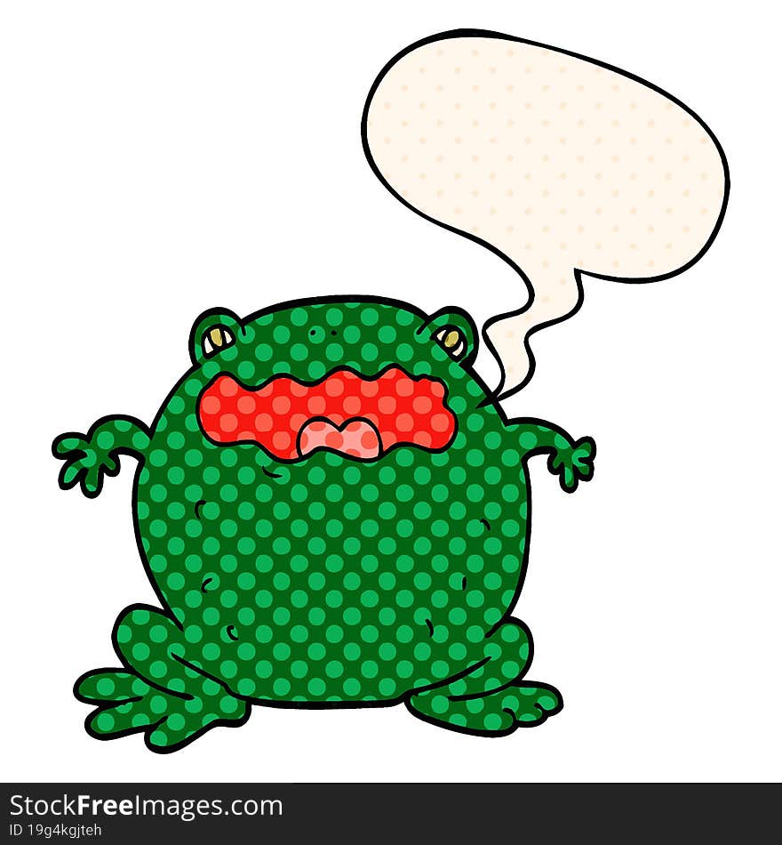 cartoon toad and speech bubble in comic book style