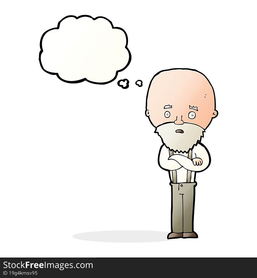 cartoon worried old man with thought bubble