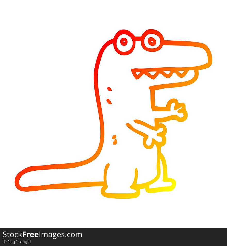 warm gradient line drawing cartoon crocodile