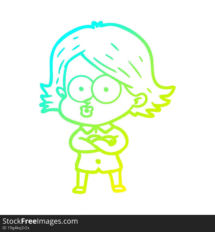 cold gradient line drawing cartoon girl pouting