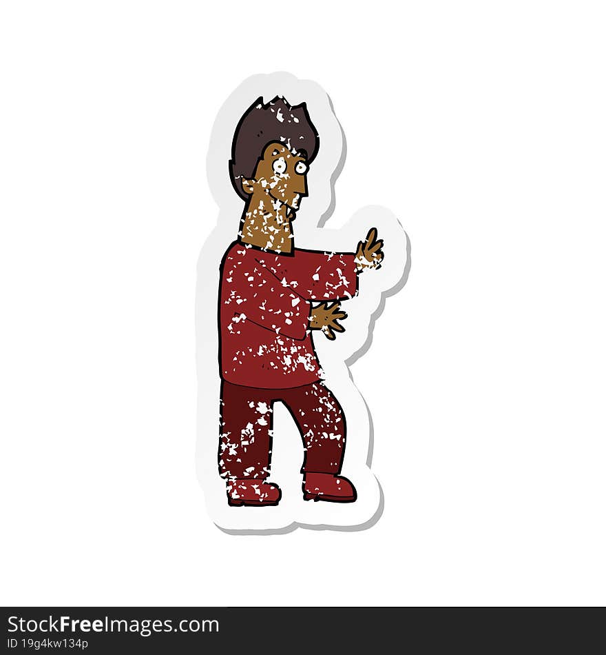 retro distressed sticker of a cartoon vampire waving hands