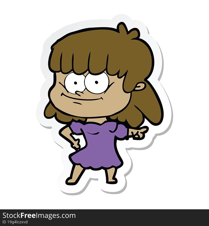 sticker of a cartoon smiling woman