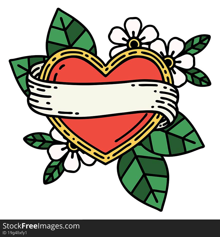 tattoo in traditional style of a heart and banner. tattoo in traditional style of a heart and banner