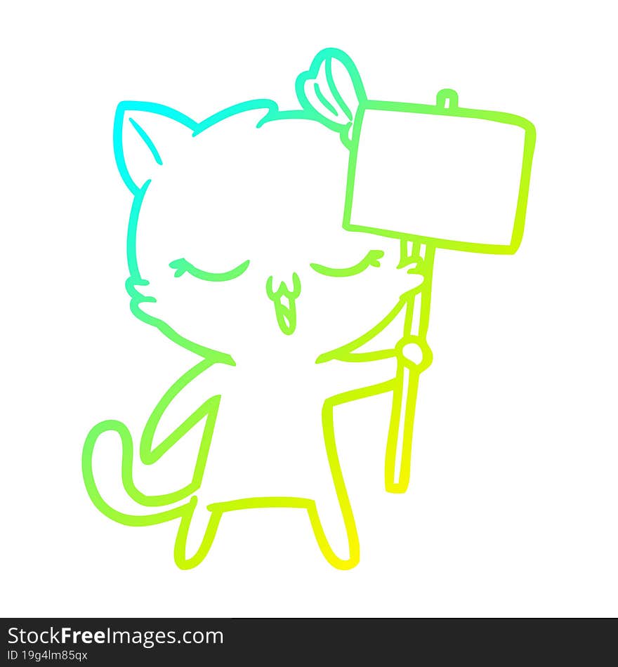 cold gradient line drawing cartoon cat with bow on head