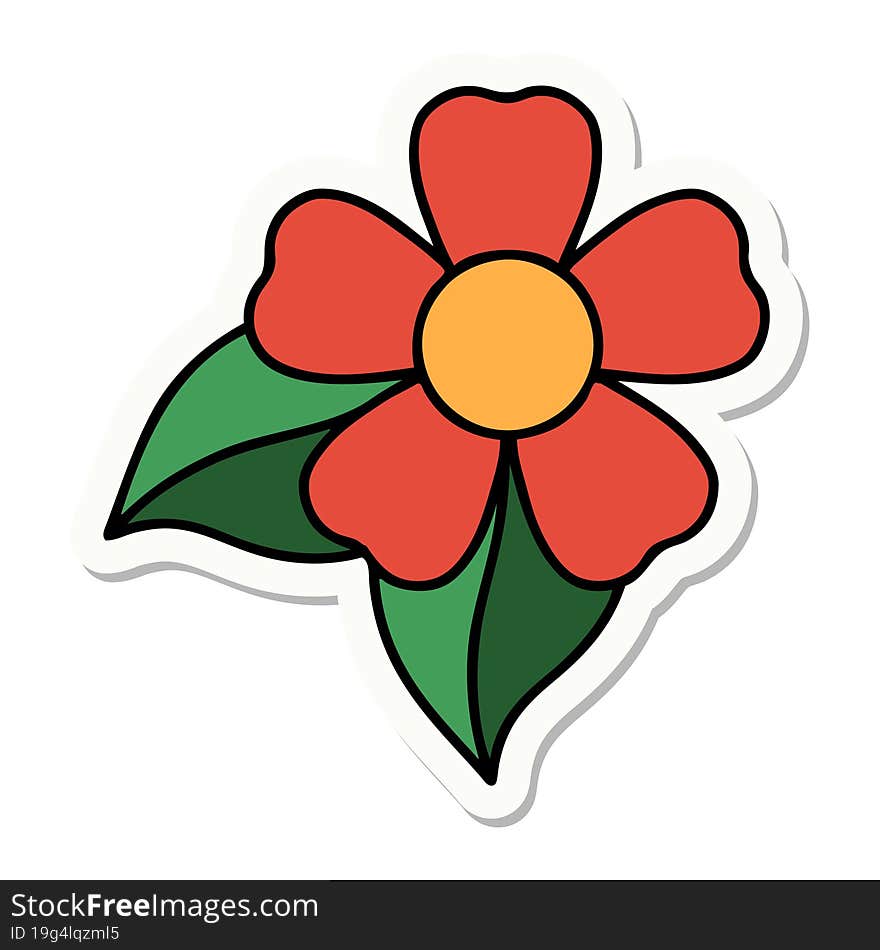 sticker of tattoo in traditional style of a flower. sticker of tattoo in traditional style of a flower