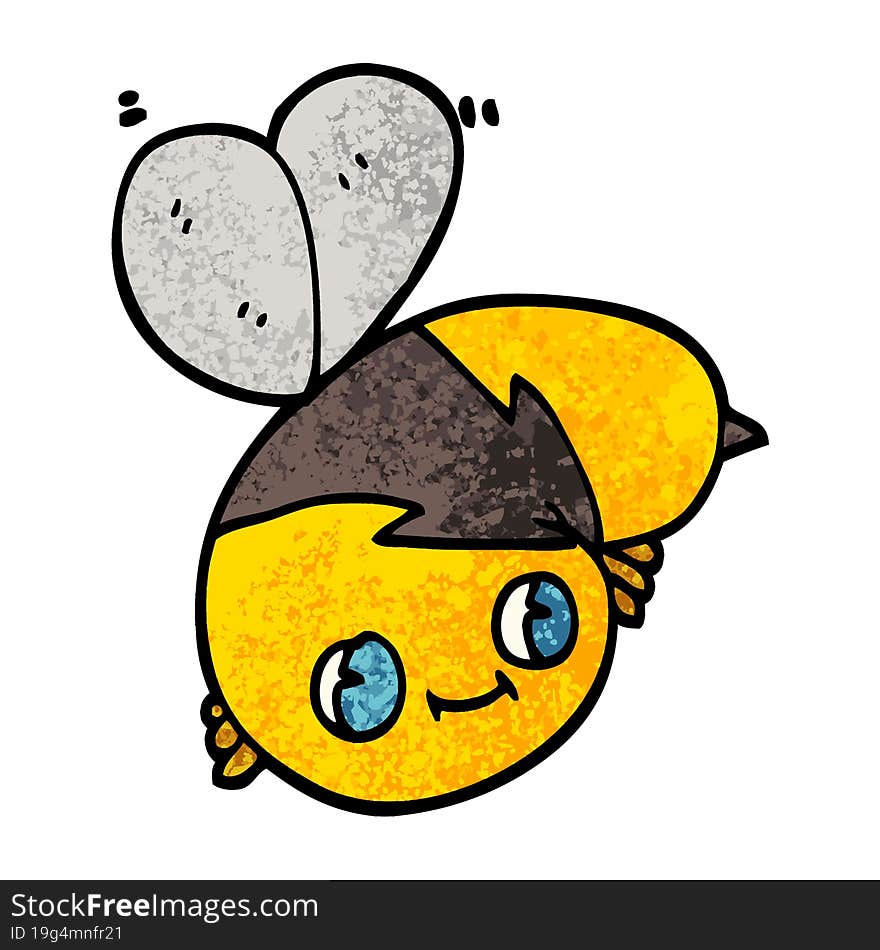 Cute Grunge Textured Illustration Cartoon Bee