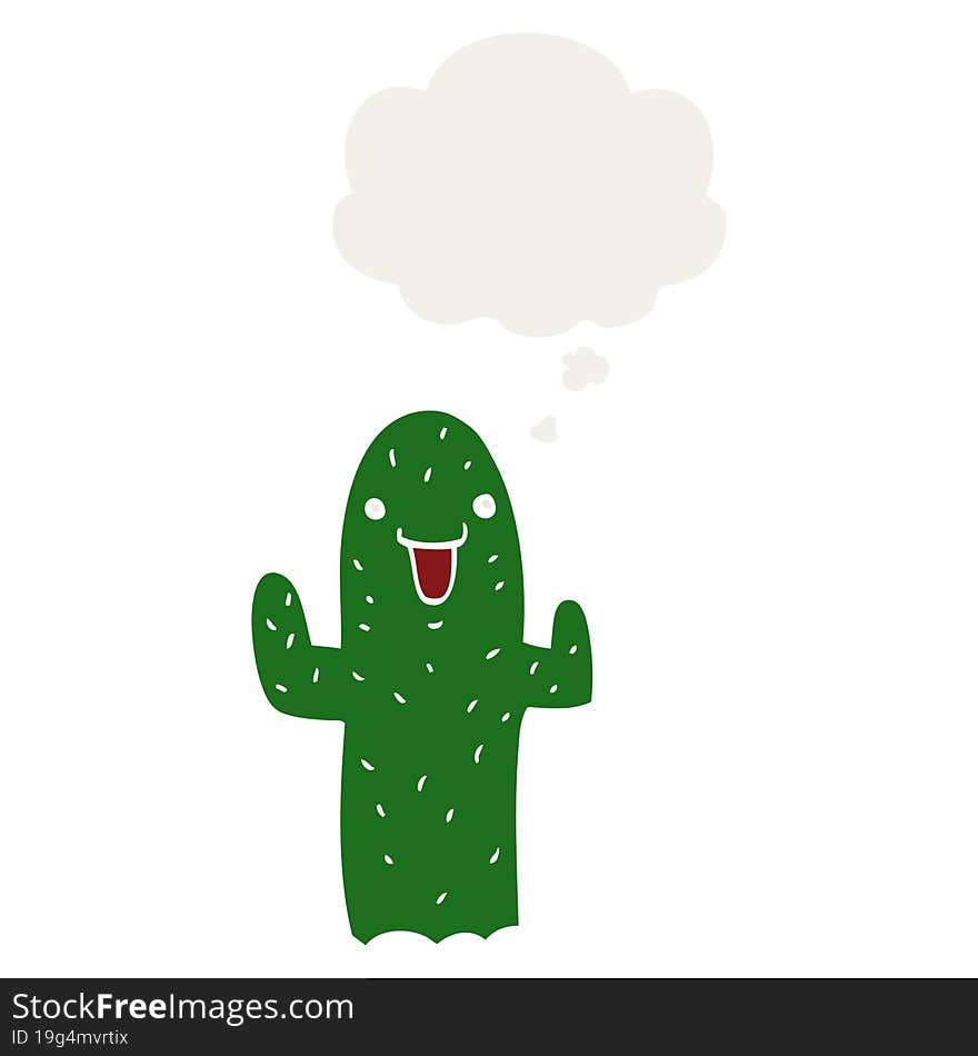 Cartoon Cactus And Thought Bubble In Retro Style