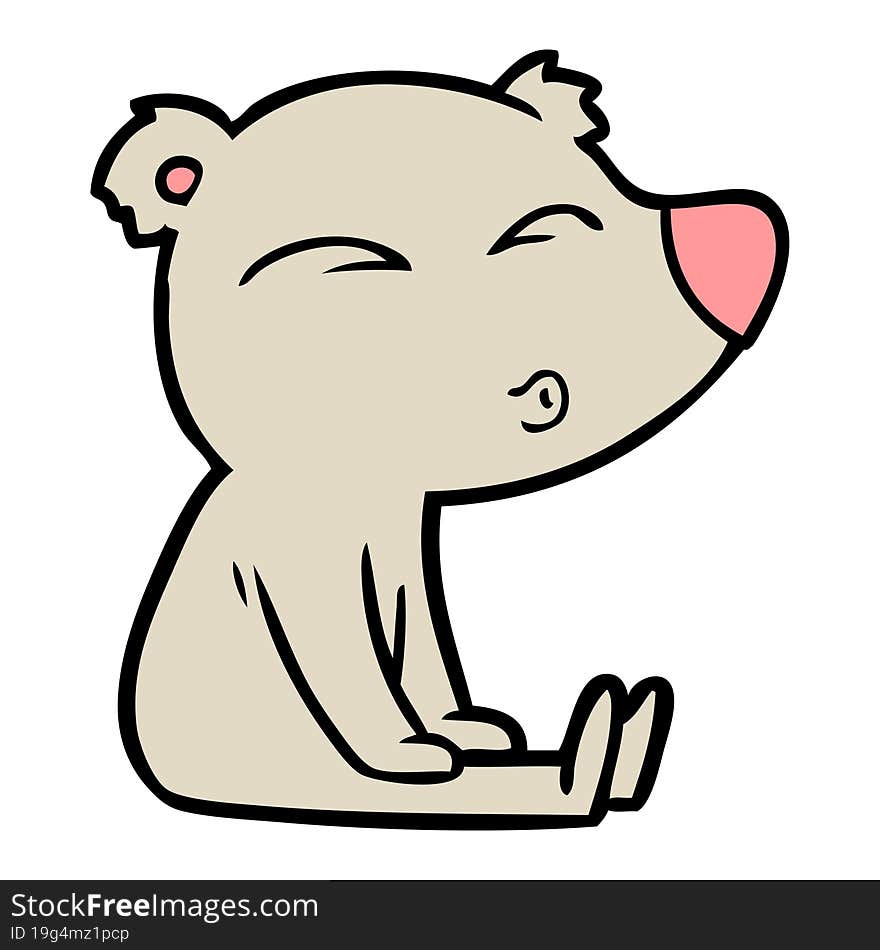 cartoon whistling bear sitting. cartoon whistling bear sitting