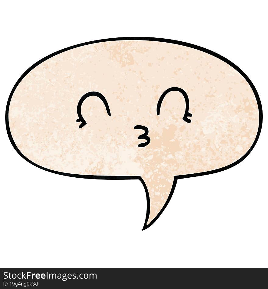 Happy Cartoon Face And Speech Bubble In Retro Texture Style