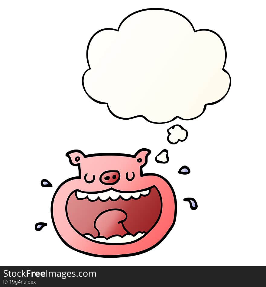 cartoon obnoxious pig and thought bubble in smooth gradient style