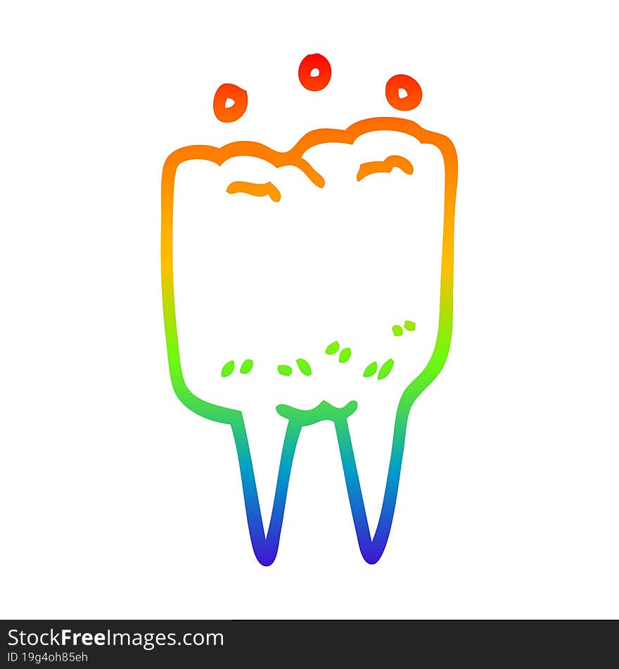 Rainbow Gradient Line Drawing Cartoon Tooth