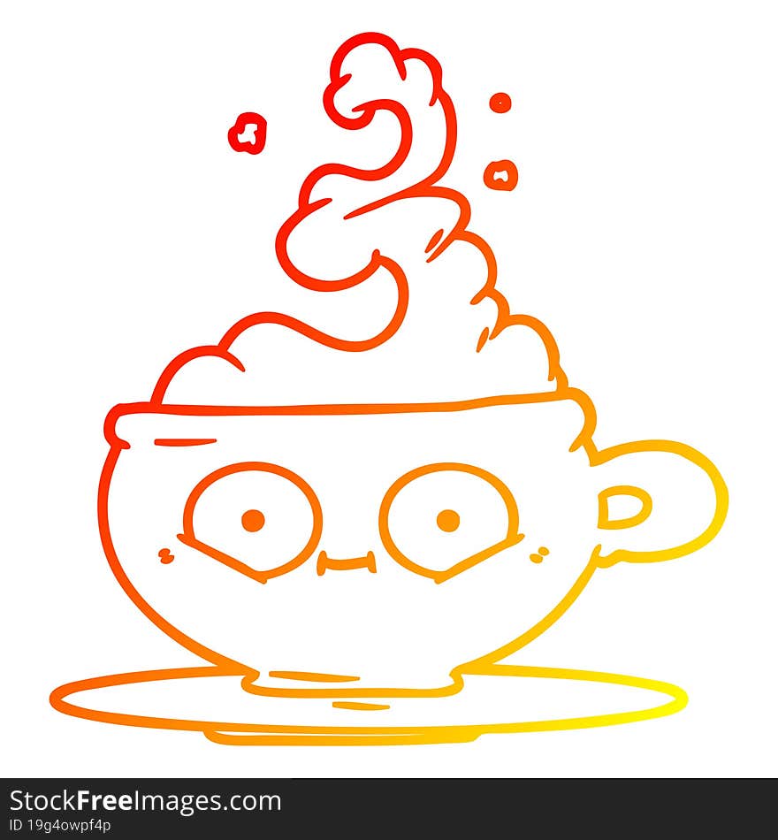 warm gradient line drawing cartoon hot cup of coffee