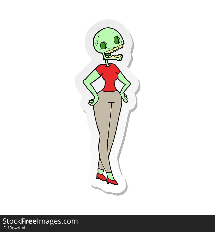 Sticker Of A Cartoon Zombie Woman