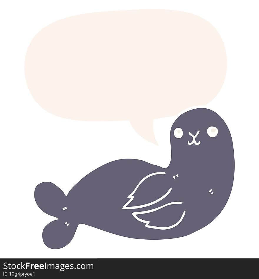 cartoon seal and speech bubble in retro style