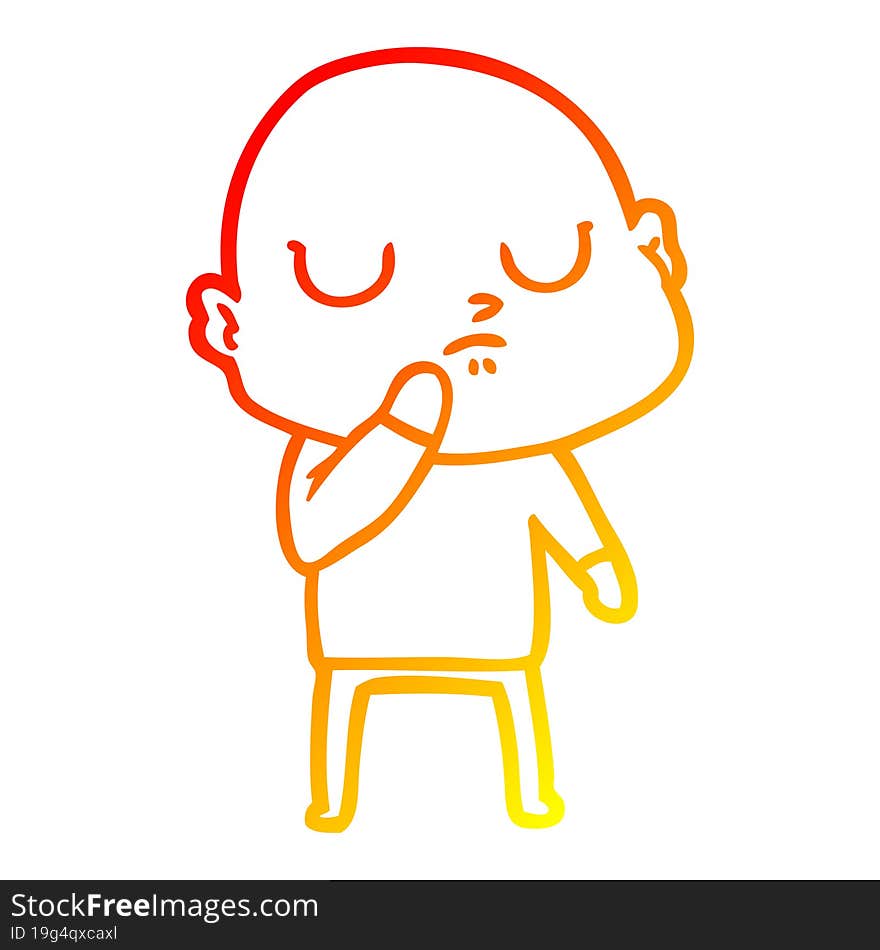 warm gradient line drawing of a cartoon bald man