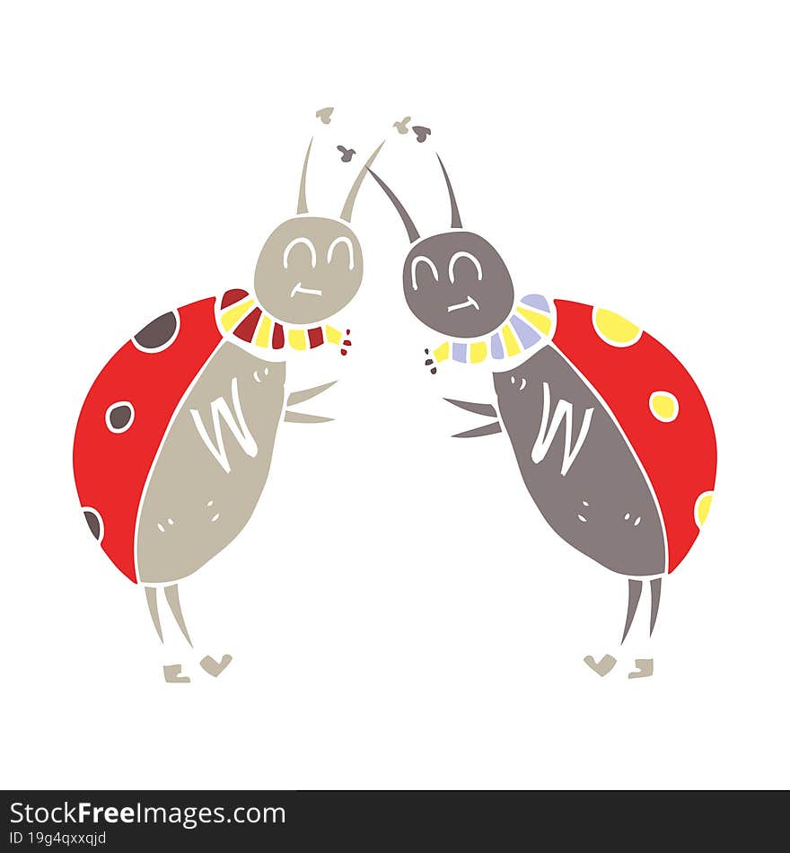 flat color illustration of ladybugs greeting. flat color illustration of ladybugs greeting