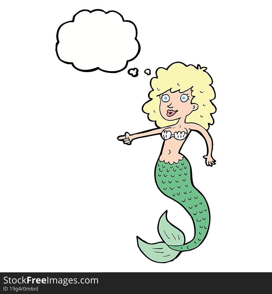 cartoon mermaid with thought bubble