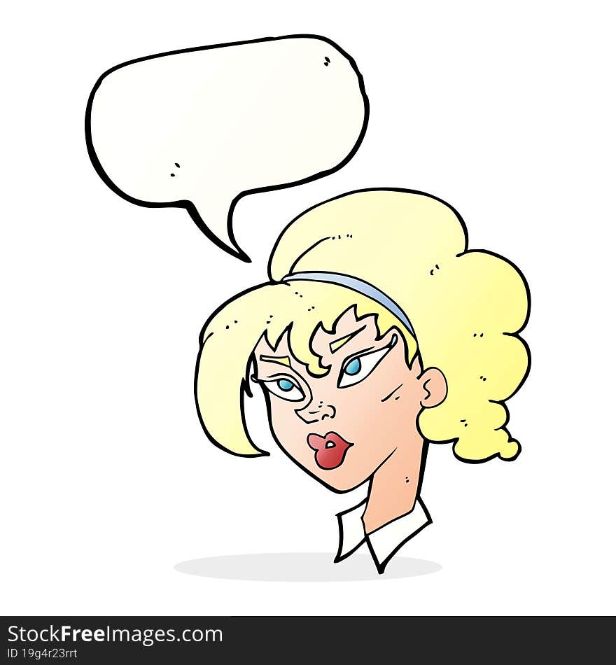 cartoon pretty woman with speech bubble