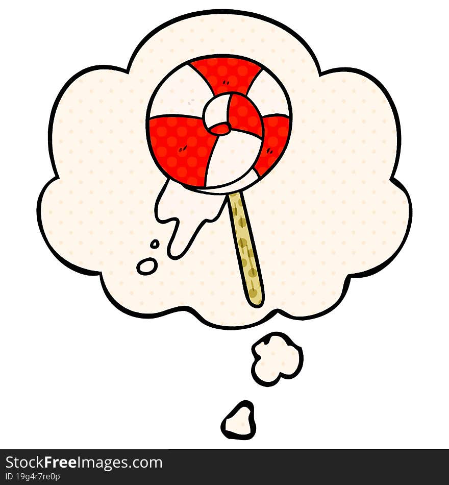 cartoon lollipop with thought bubble in comic book style