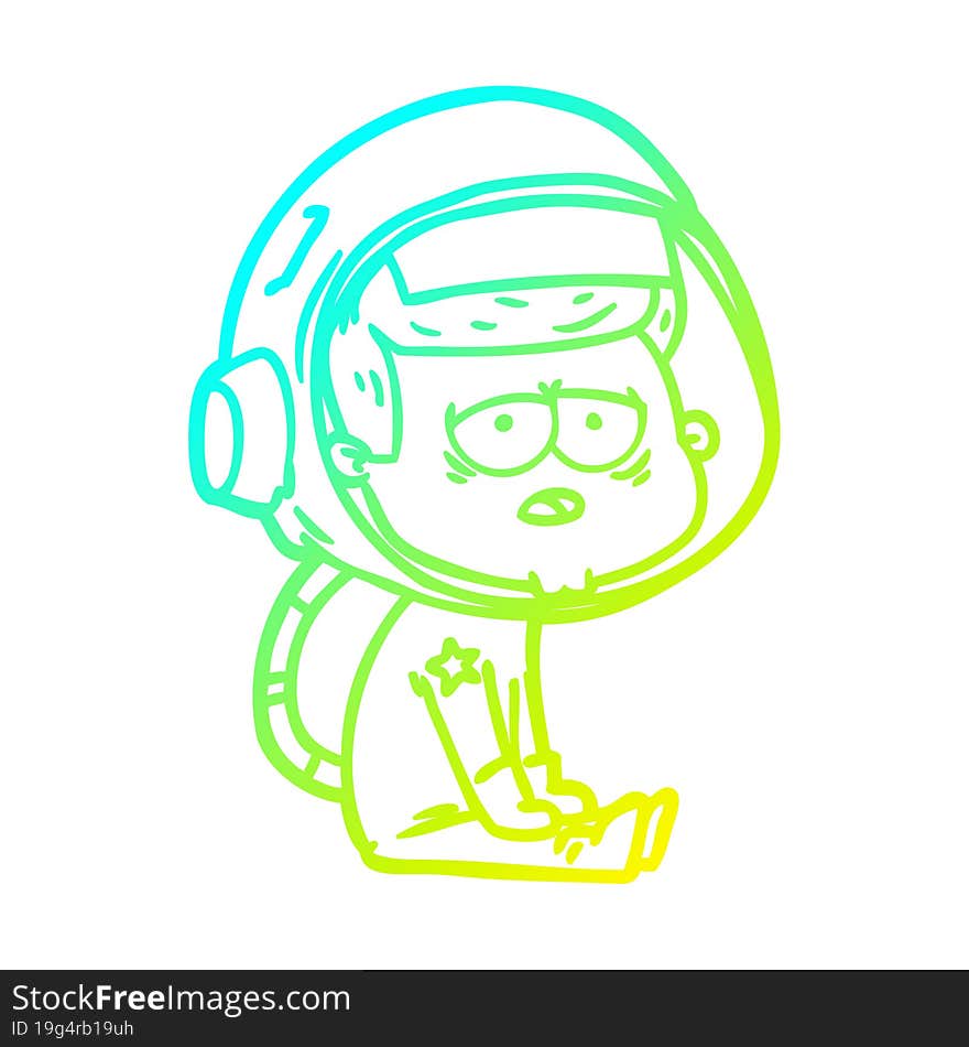 cold gradient line drawing cartoon tired astronaut