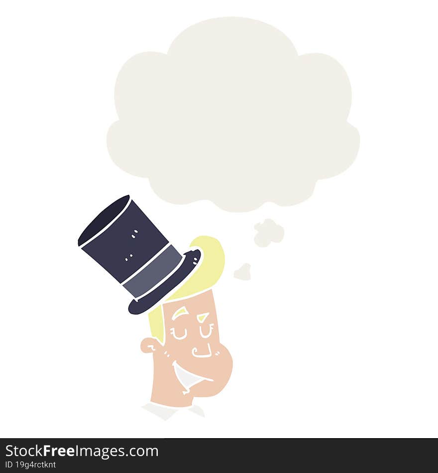 cartoon man wearing top hat with thought bubble in retro style