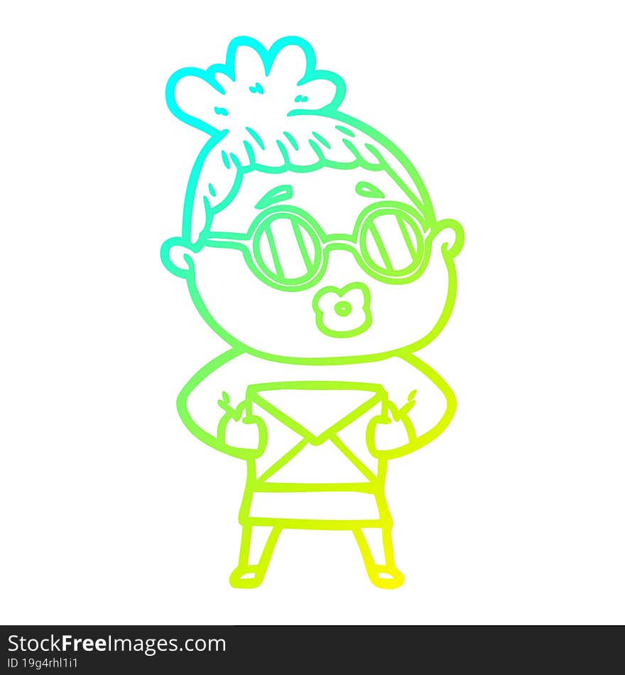 cold gradient line drawing cartoon woman wearing sunglasses