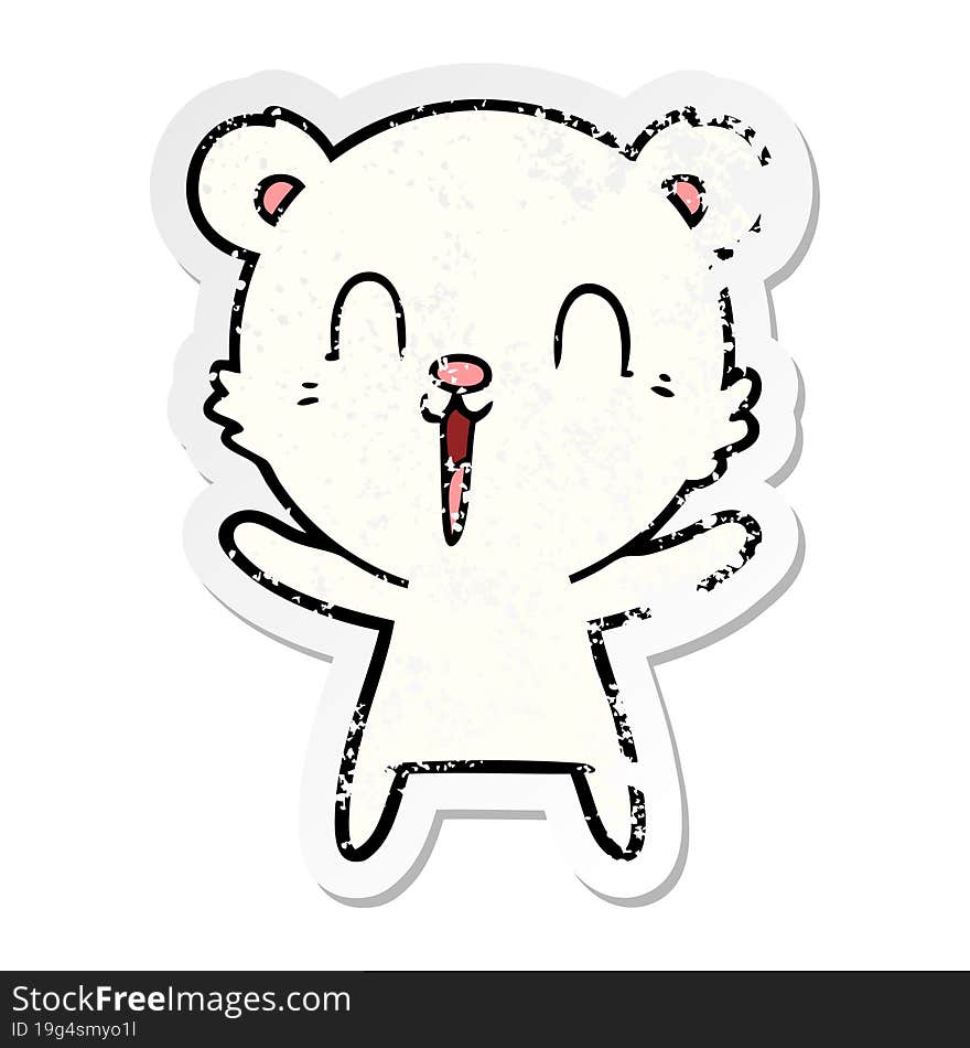 distressed sticker of a happy cartoon polar bear