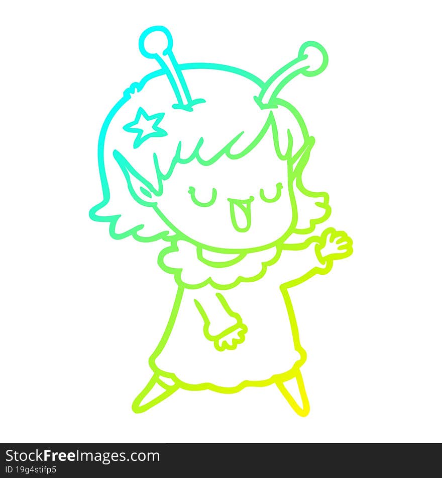 cold gradient line drawing happy alien girl cartoon