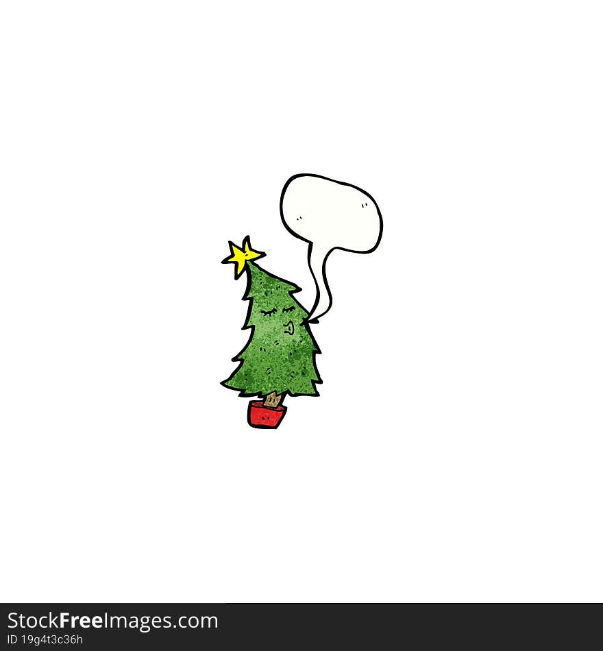 cartoon christmas tree with speech bubble