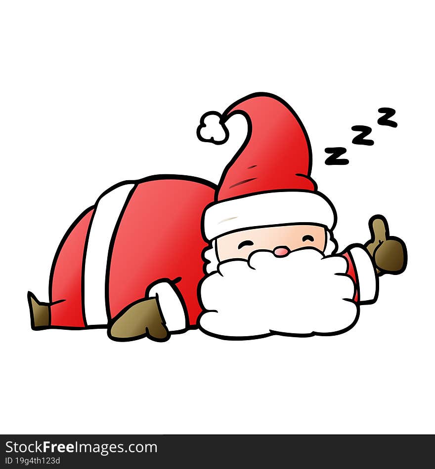 cartoon sleepy santa giving thumbs up symbol. cartoon sleepy santa giving thumbs up symbol