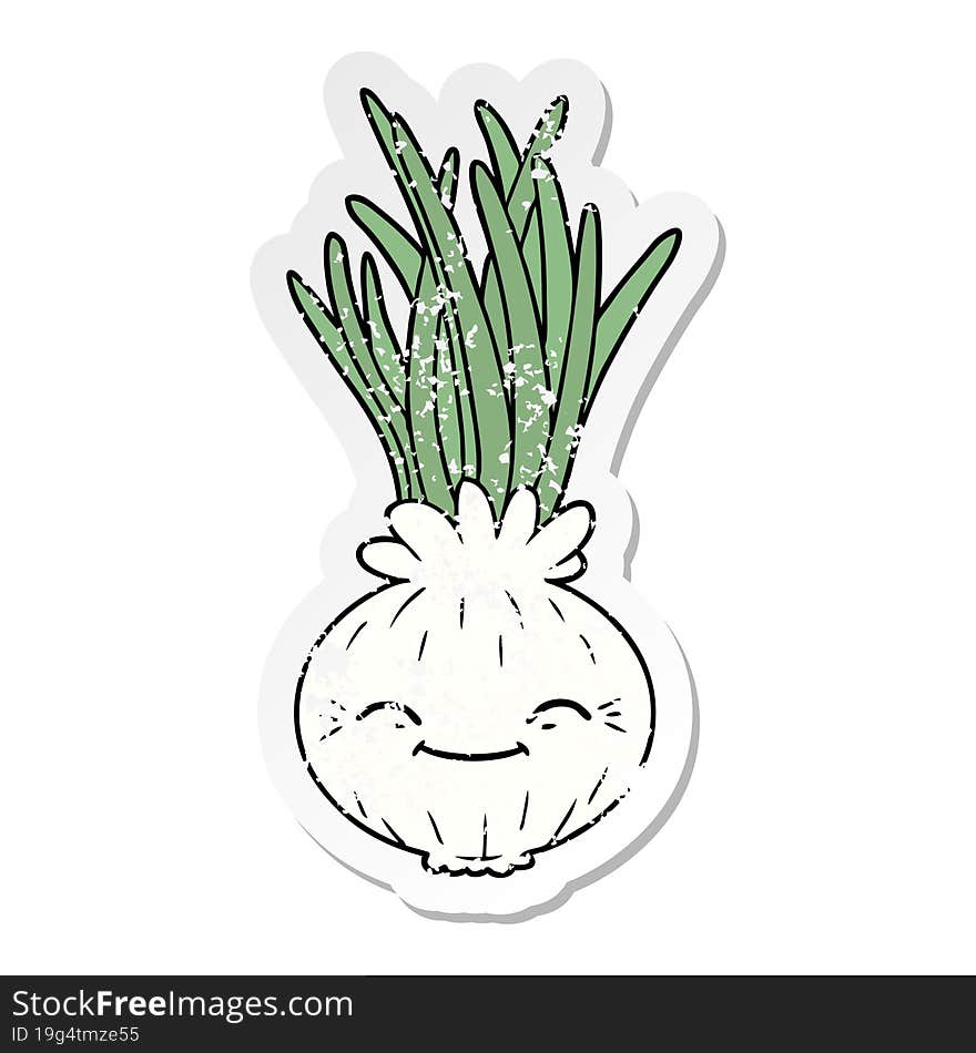 Distressed Sticker Of A Cartoon Onion