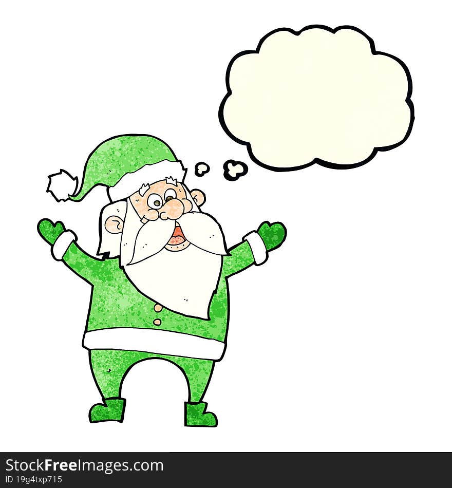 cartoon santa claus with thought bubble