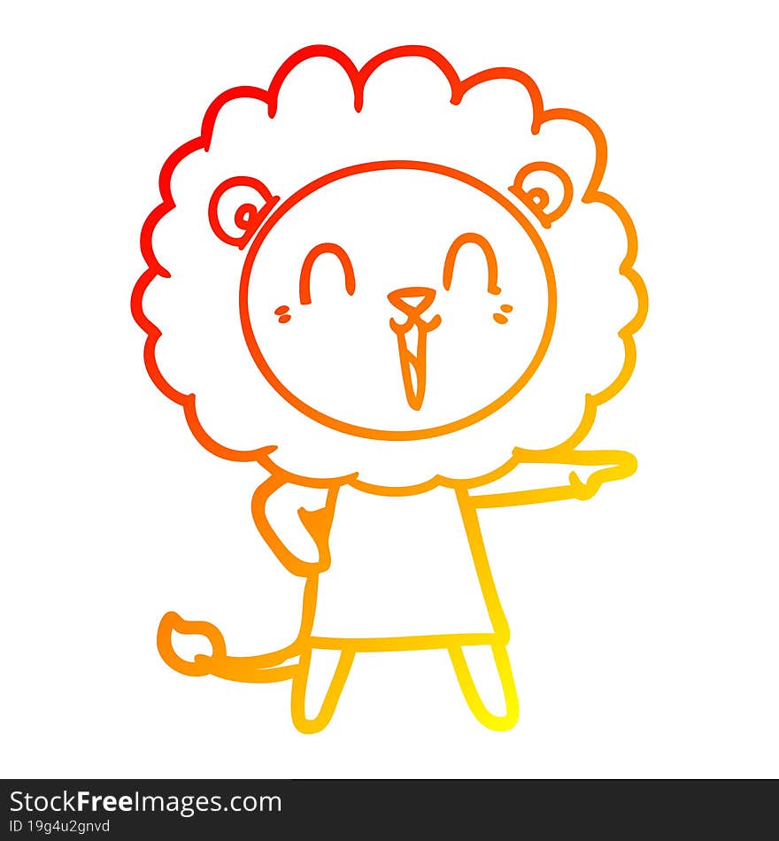 warm gradient line drawing of a laughing lion cartoon