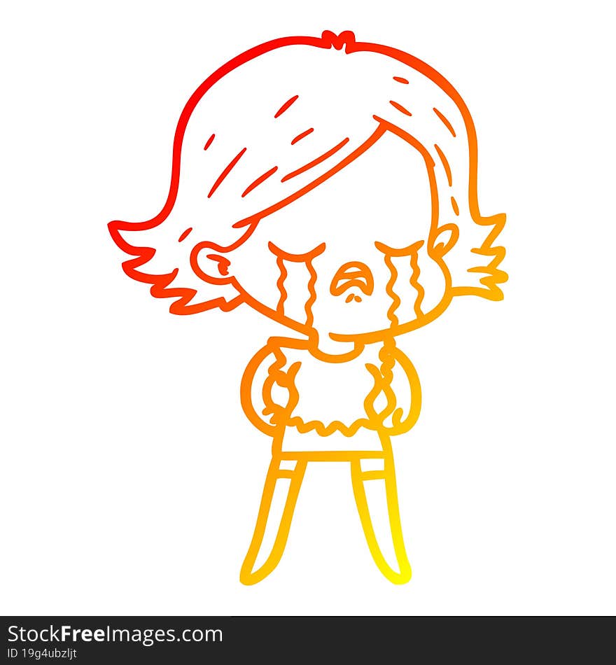 Warm Gradient Line Drawing Cartoon Girl Crying