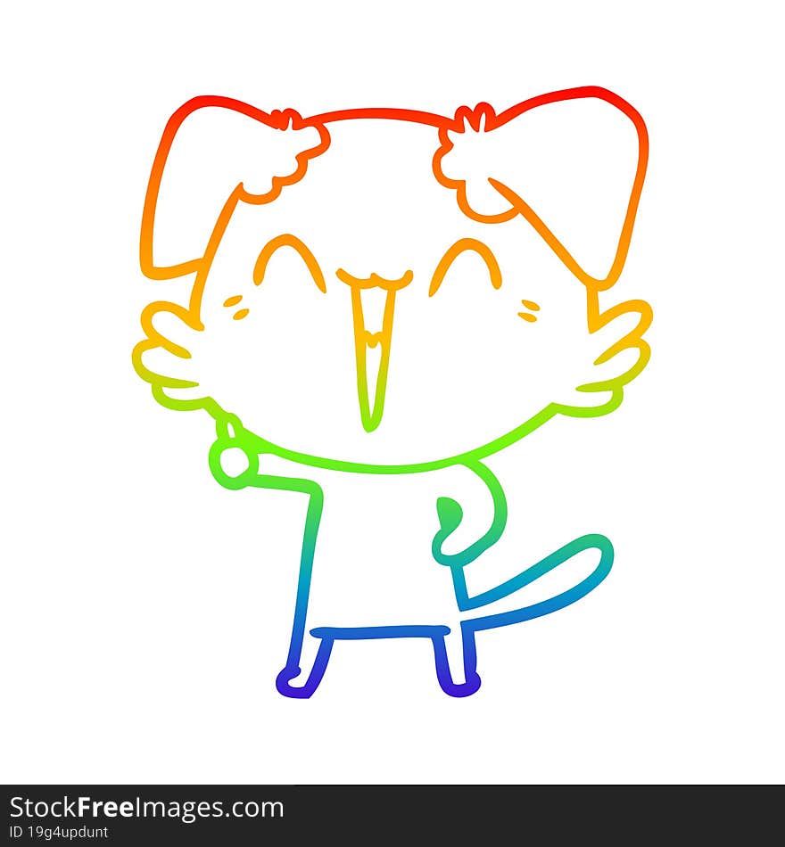 rainbow gradient line drawing of a happy little dog cartoon