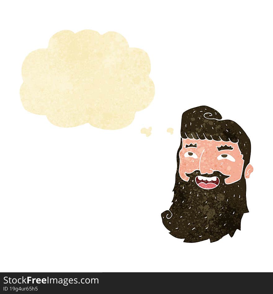 cartoon laughing bearded man with thought bubble