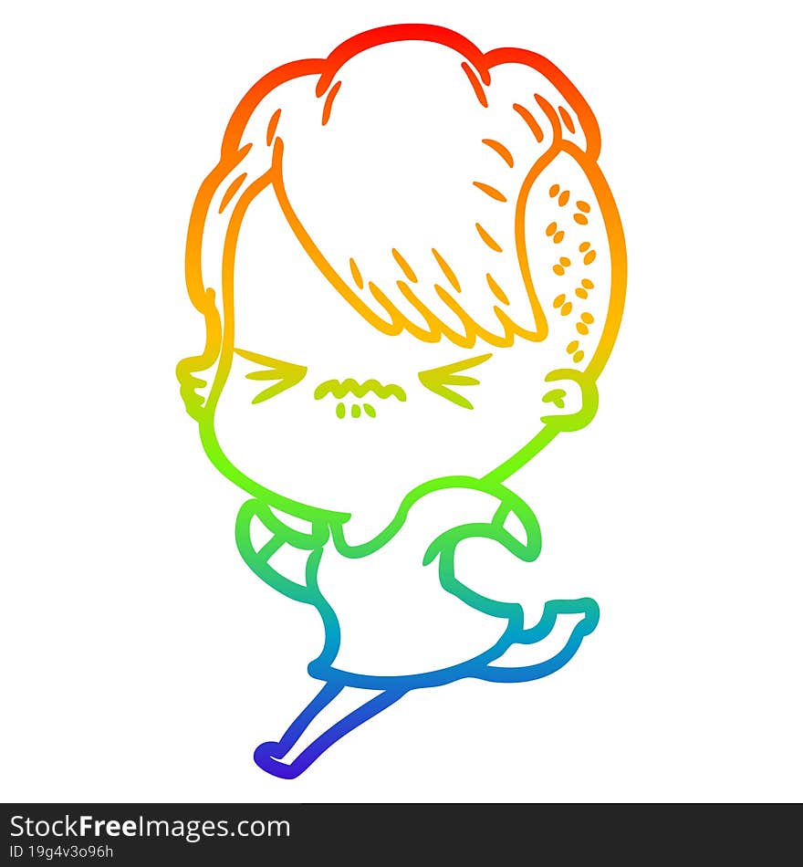 rainbow gradient line drawing cartoon annoyed hipster girl