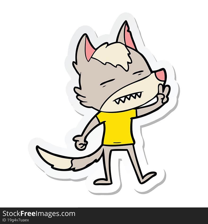 Sticker Of A Cartoon Wolf Showing Teeth