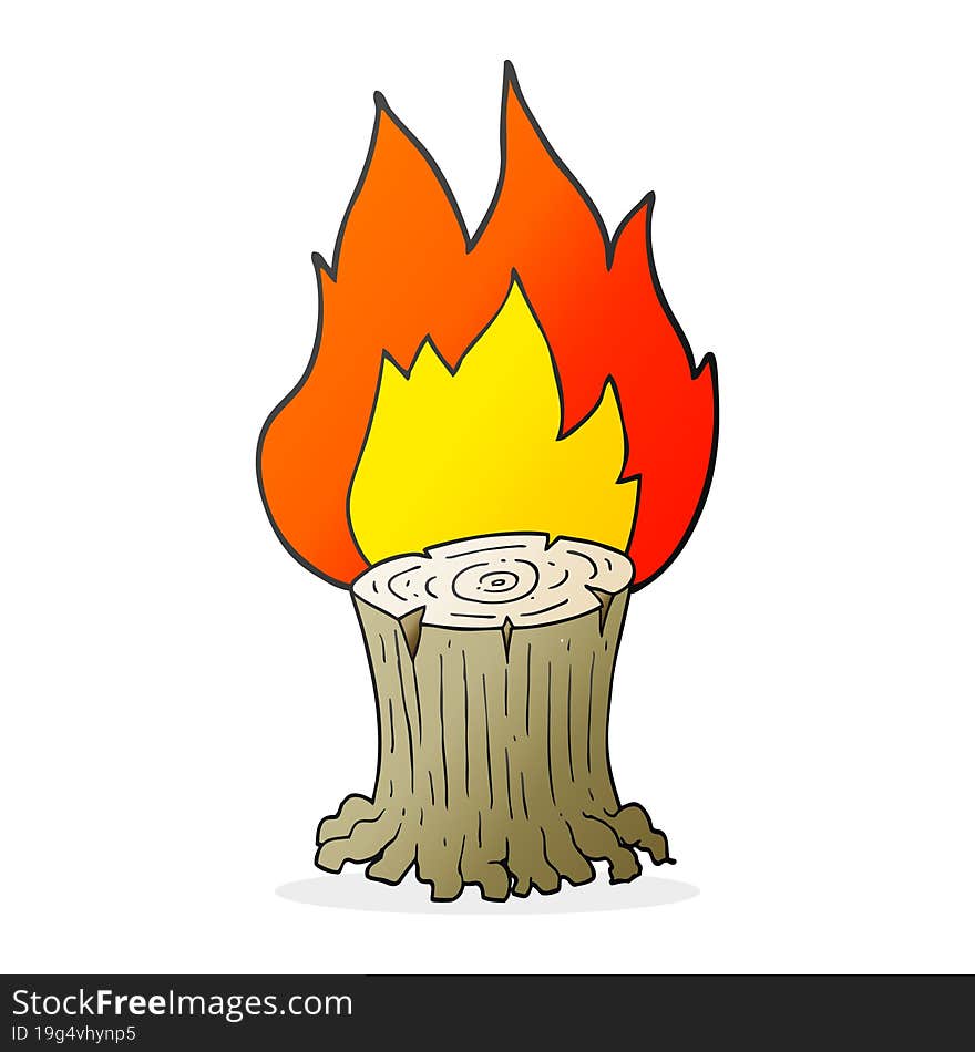 freehand drawn cartoon big tree stump on fire