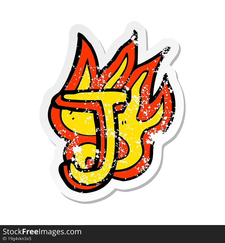 Retro Distressed Sticker Of A Cartoon Flaming Letter