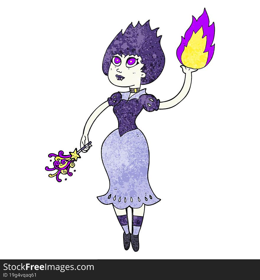 Textured Cartoon Vampire Girl Casting Fireball