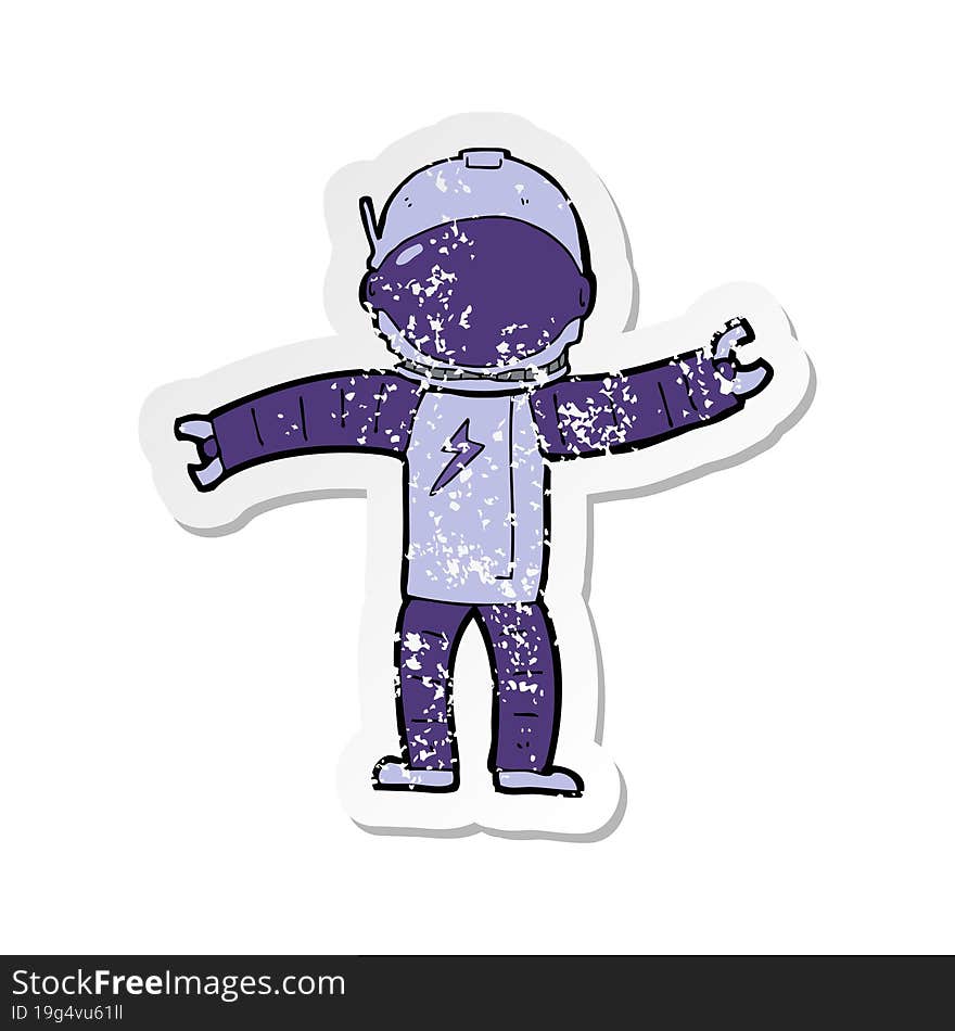 retro distressed sticker of a cartoon astronaut