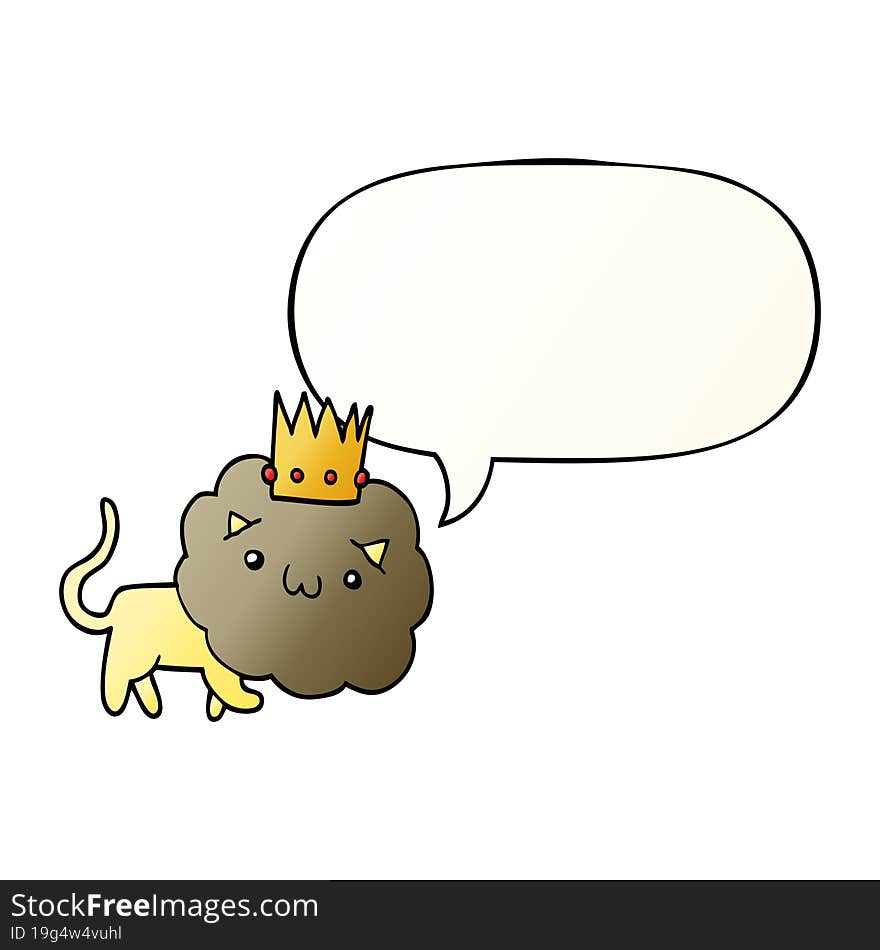 cartoon lion and crown and speech bubble in smooth gradient style